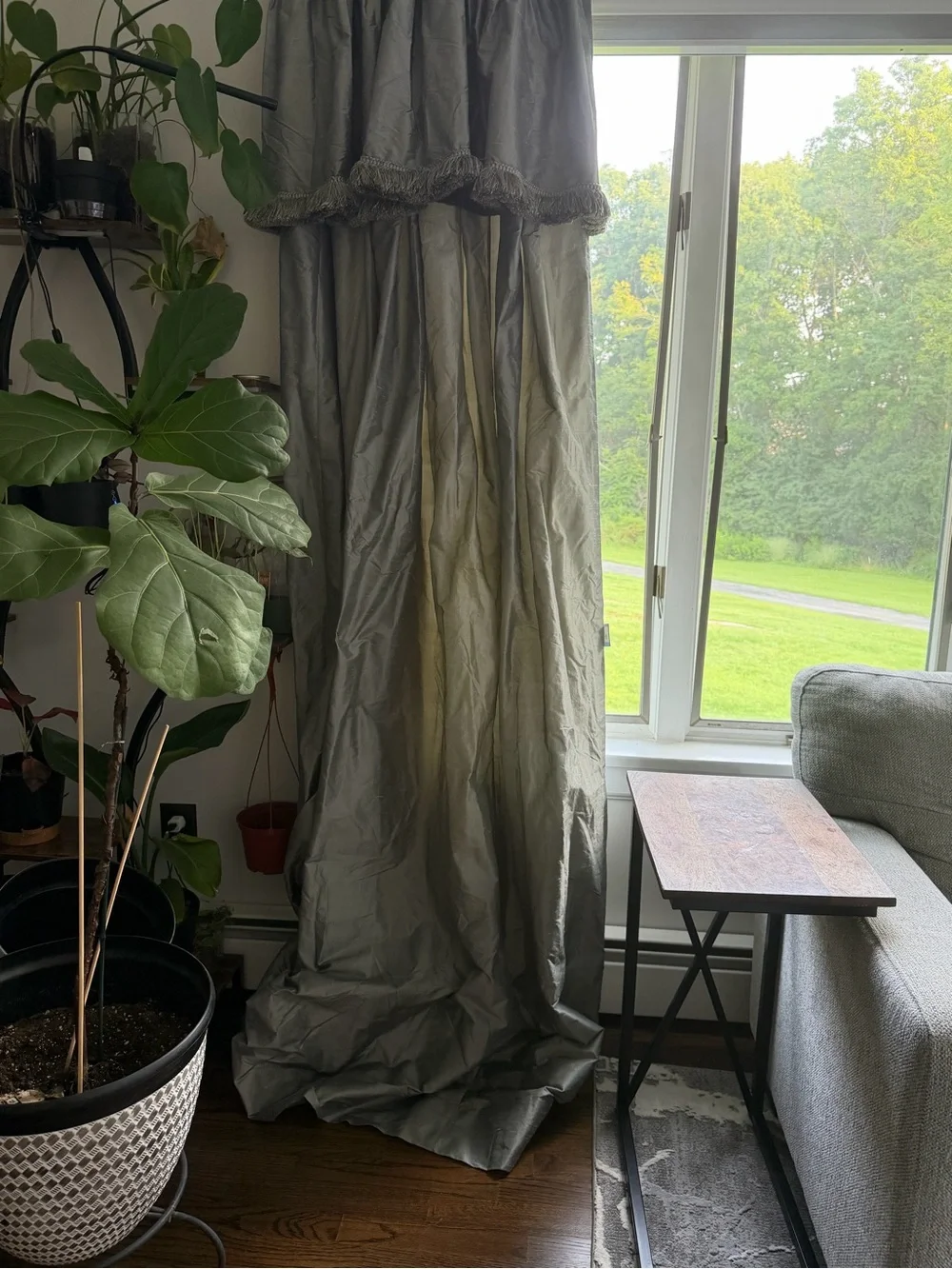Custom Gray Dupioni-Style Drapery Panels 96” Lined Interlined Pleated Pair